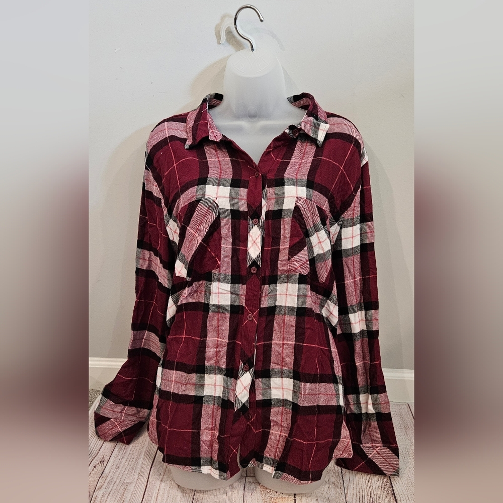 a.n.a Red and Black Checkered Shirt